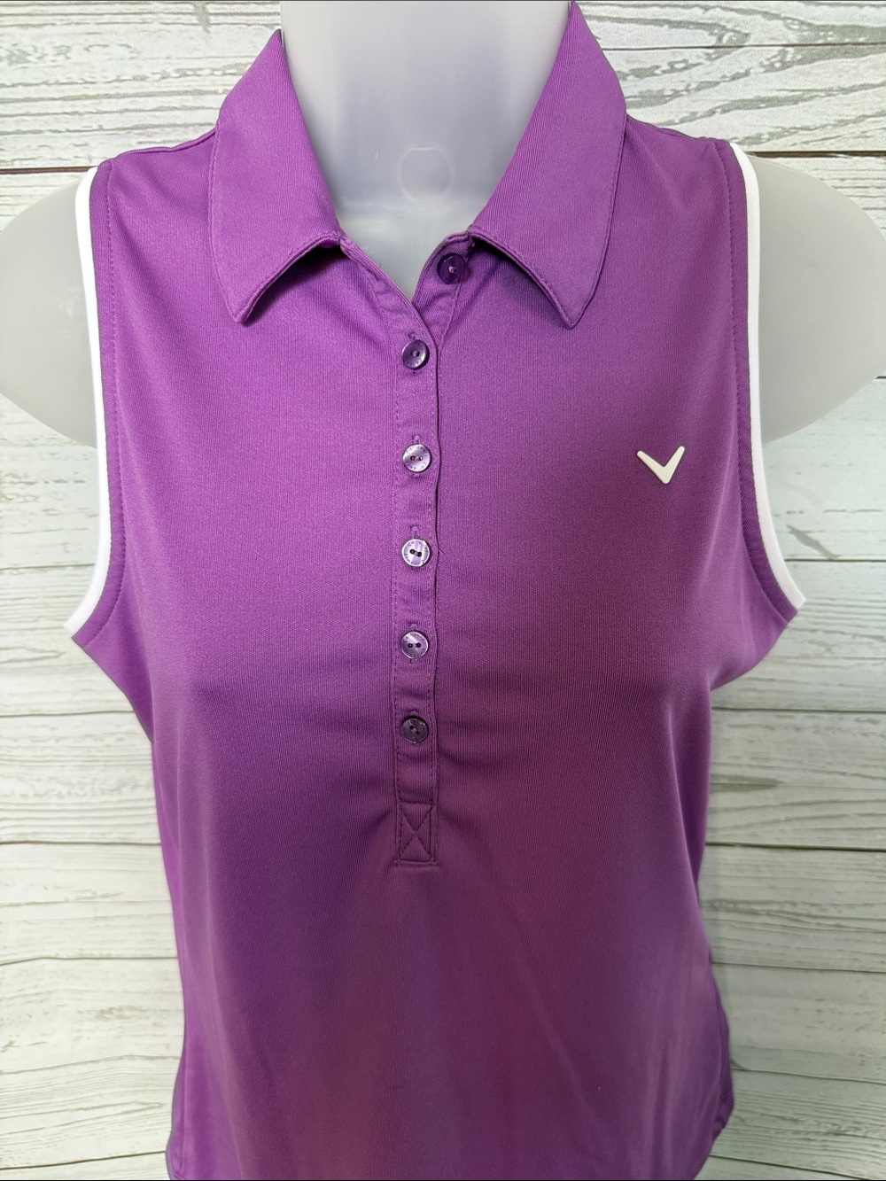 Callaway Purple Sleeveless Polo Golf Shirt Tank Top with White Arm Trim Size Sm